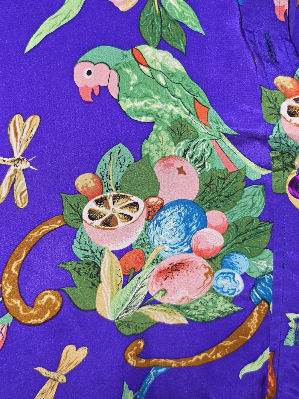 Diane Von Furstenberg Silk Tropical Purple Floral Blouse Size L - Picture 4 of 4